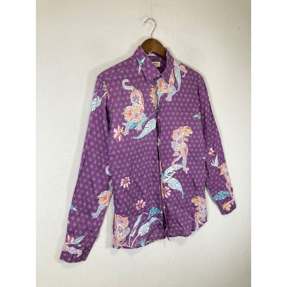 Giuseppe Annunziata Women Small Purple Linen Tiger Floral Button Down Shirt - Picture 10 of 10